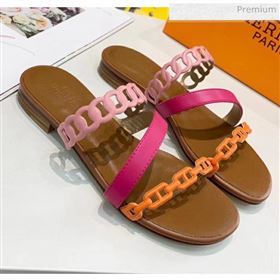 Hermes Leather &quot;Chaine dAncre&quot; Straps Ajaccio Slipper Sandal Rosy/Pink/Orange 2020 (ME-20042064)