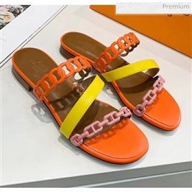 Hermes Leather &quot;Chaine dAncre&quot; Straps Ajaccio Slipper Sandal Orange/Yellow/Pink 2020 (ME-20042065)