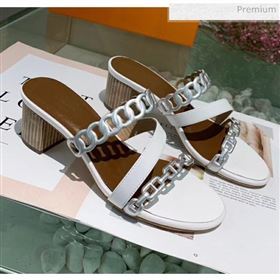 Hermes Leather &quot;Chaine dAncre&quot; Straps Ajaccio Sandal With 5cm Heel White/Silver 2020 (ME-20042070)