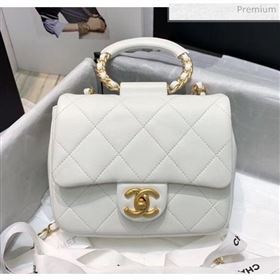 Chanel Quilted Lambskin Small Flap Bag with Ring Top Handle AS1357 White 2020 (JDH-20042120)