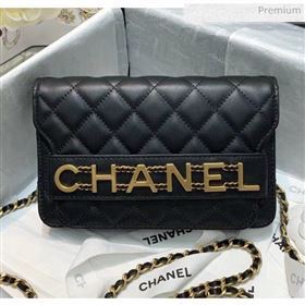 Chanel Calfskin Wallet on Chain With Logo Chain AP1234 Black 2020 (AF-20042132)