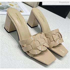 Saint Laurent Patent Leather Slide Sandal With 6.5cm Heel Beige 2020 (ME-20042023)