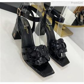 Saint Laurent Crocodile Print Calfskin Sandal With 6.5cm Heel Black 2020 (ME-20042011)