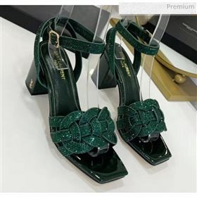 Saint Laurent Crystal Calfskin Sandal With 6.5cm Heel Green 2020 (ME-20042014)