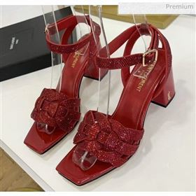 Saint Laurent Crystal Calfskin Sandal With 6.5cm Heel Red 2020 (ME-20042015)