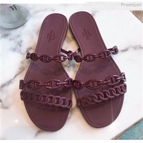 Hermes &quot;Chaine dAncre&quot; PVC Flat Sandal Burgundy 2020 (ME-20042033)