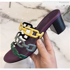 Hermes Leather &quot;Chaine dAncre&quot; Tandem Sandal With 5cm Heel Purple/Yellow 2020 (ME-20042040)