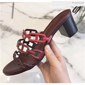 Hermes Leather &quot;Chaine dAncre&quot; Tandem Sandal With 5cm Heel Burgundy 2020 (ME-20042039)