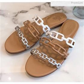 Hermes Leather &quot;Chaine dAncre&quot; Flat Sandal White/Brown 2020 (ME-20042044)