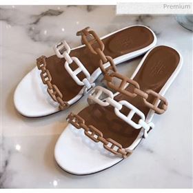 Hermes Leather &quot;Chaine dAncre&quot; Flat Sandal Brown/White 2020 (ME-20042049)