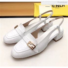 Fendi Crocodile Pattern Calfskin Promenade Slingbacks Loafers With 4cm Heel White 2020 (MD-20042314)