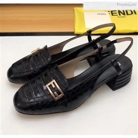 Fendi Crocodile Pattern Calfskin Promenade Slingbacks Loafers With 4cm Heel Black 2020 (MD-20042315)