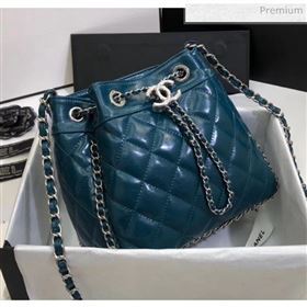 Chanel Aged Calfskin Drawstring Bag With Chain Edge AS1803 Blue 2020 (SS-20042211)