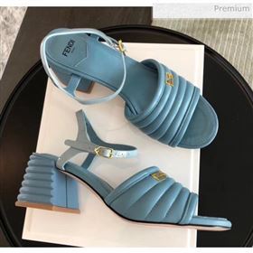 Fendi Leather Promenade Sandals With Wide Topstitched Band Blue 2020 (MD-20042325)