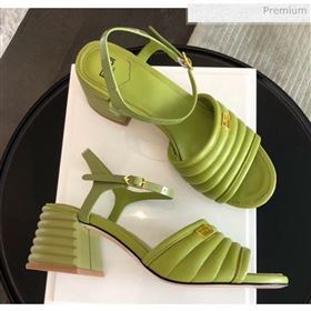 Fendi Leather Promenade Sandals With Wide Topstitched Band Green 2020 (MD-20042326)