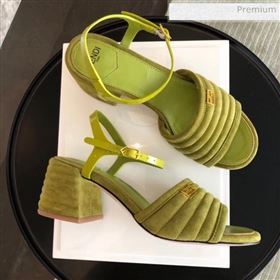 Fendi Suede Promenade Sandals With Wide Topstitched Band Green 2020 (MD-20042328)