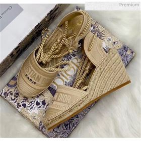 Dior Oblique Embroidered Cotton Lace-up Espadrille Wedges Beige 2020 (HB-20043029)