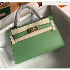 Hermes Mini Kelly II Handbag in Original Epsom Leather Light Green(Gold Hardware) (FL-20043001)