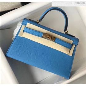 Hermes Mini Kelly II Handbag in Original Epsom Leather Blue(Gold Hardware) (FL-20043002)