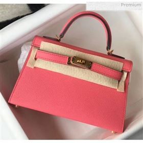 Hermes Mini Kelly II Handbag in Original Epsom Leather Rouge Pink(Gold Hardware) (FL-20043004)