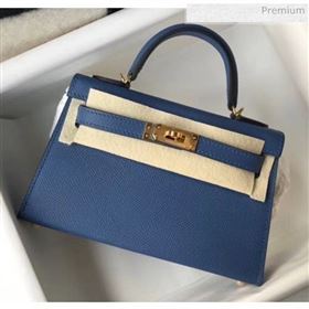Hermes Mini Kelly II Handbag in Original Epsom Leather Deep Blue(Gold Hardware) (FL-20043008)