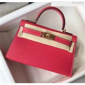 Hermes Mini Kelly II Handbag in Original Epsom Leather Rosy (Gold Hardware) (FL-20043009)