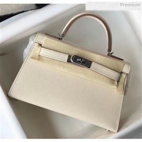 Hermes Mini Kelly II Handbag in Original Epsom Leather Off-White(Silver Hardware) (FL-20043011)