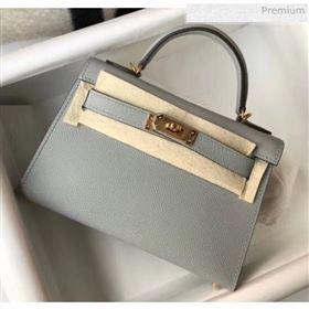 Hermes Mini Kelly II Handbag in Original Epsom Leather Pale Blue (Gold Hardware) (FL-20043015)