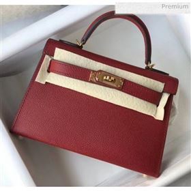 Hermes Mini Kelly II Handbag in Original Epsom Leather Burgundy(Gold Hardware) (FL-20043018)