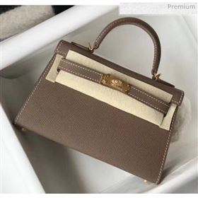 Hermes Mini Kelly II Handbag in Original Epsom Leather Etoupe(Gold Hardware) (FL-20043019)