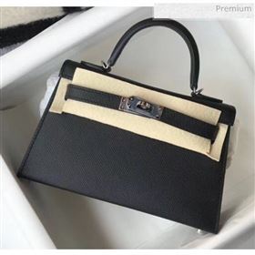 Hermes Mini Kelly II Handbag in Original Epsom Leather Black (Silver Hardware) (FL-20043020)