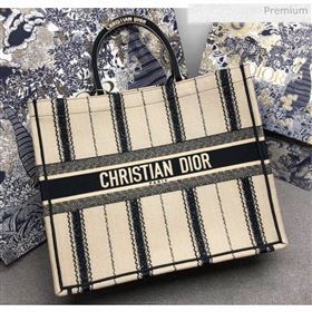 Dior Large Book Tote with Stripes Embroidery Beige/Black 2020 (XXG-20042929)