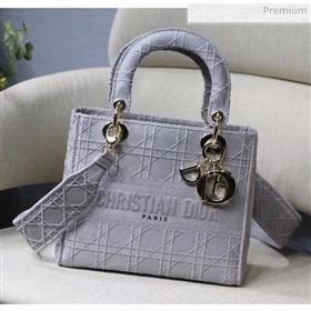 Dior Medium Lady D-Lite Embroidered Cannage Bag Grey 2020 (XXG-20042935)