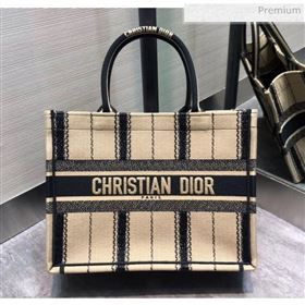 Dior Small Book Tote with Stripes Embroidery Beige/Black 2020 (XXG-20042930)