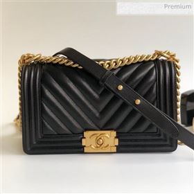 Chanel Grained Chevron Calfskin Medium Boy Flap Bag Black 2020 (YD-0022108)