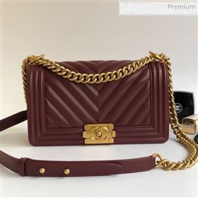 Chanel Grained Chevron Calfskin Medium Boy Flap Bag Burgundy 2020 (YD-0022104)