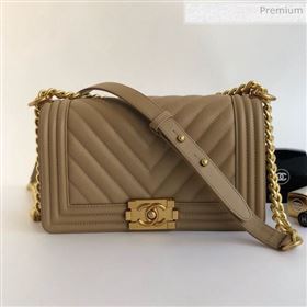 Chanel Grained Chevron Calfskin Medium Boy Flap Bag Beige 2020 (YD-0022109)