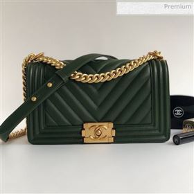 Chanel Grained Chevron Calfskin Medium Boy Flap Bag Green 2020 (YD-0022110)