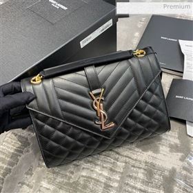 Saint Laurent Envelope Medium Bag in Smooth Leather 487206 Black/Gold (JD-0022222)