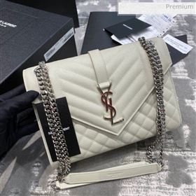 Saint Laurent Envelope Medium Bag in Grained Leather 487206 White/Silver (JD-0022224)