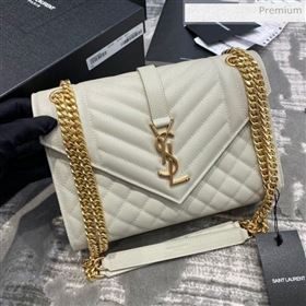 Saint Laurent Envelope Medium Bag in Grained Leather 487206 White/Gold (JD-0022223)