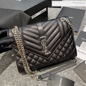 Saint Laurent Envelope Medium Bag in Grained Leather 487206 Black/Silver (JD-0022221)