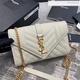 Saint Laurent Envelope Small Chain Bag in Grained Leather 526286 White/Gold (JD-0022216)