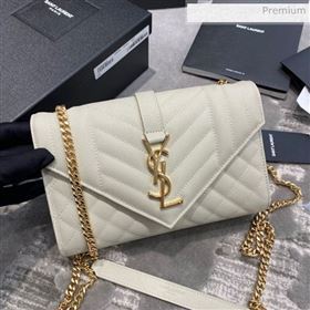 Saint Laurent Envelope Small Chain Bag in Grained Leather 526286 White/Gold  (JD-0022216)