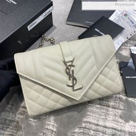 Saint Laurent Envelope Small Chain Bag in Grained Leather 526286 White/Silver (JD-0022217)