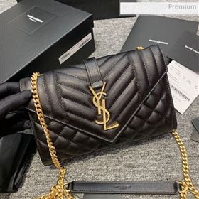 Saint Laurent Envelope Small Chain Bag in Grained Leather 526286 Black/Gold (JD-0022218)