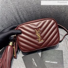 Saint Laurent Lou Tassel Belt Bag in Chevron Leather 534817 Burgundy (JD-0022418)