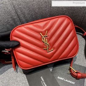 Saint Laurent Lou Tassel Belt Bag in Chevron Leather 534817 Red (JD-0022417)