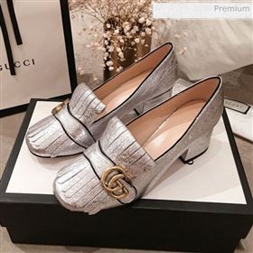 Gucci Metallic Leather GG Fringe Pumps 408208 Silver 2019 (KL-0022526)