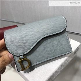 Dior Saddle Grained Calfskin Flap Card Coin Purse Wallet Light Gray 2019 (XXG-0022310)